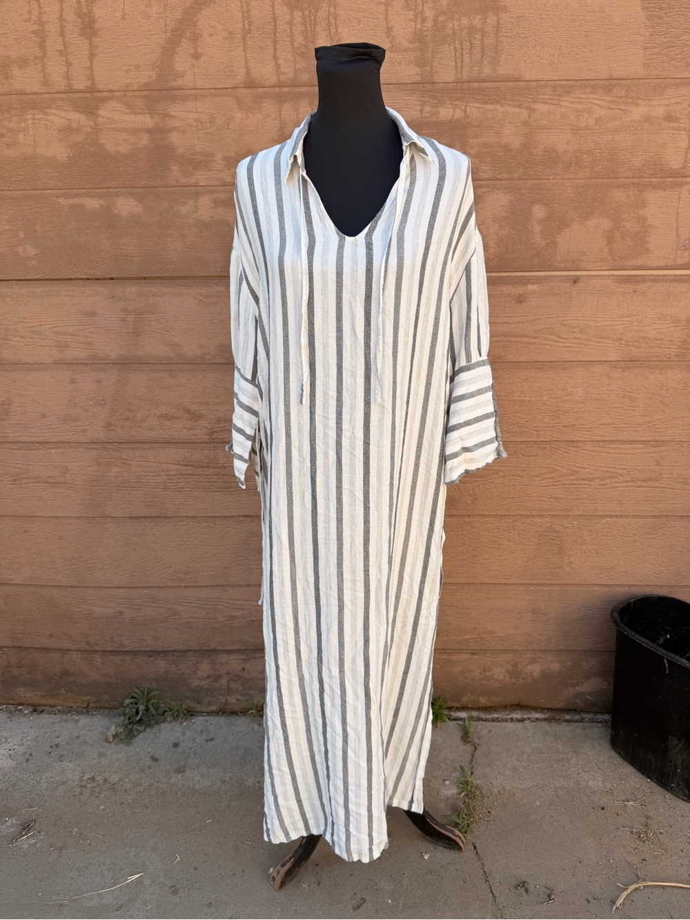 Ozai N Ku Maxi Shirt tunic Dress - White and Gray